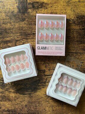 Spring Press On Nail Bundle Glamnetic Prism + Pink Floral Dot Sets NWT